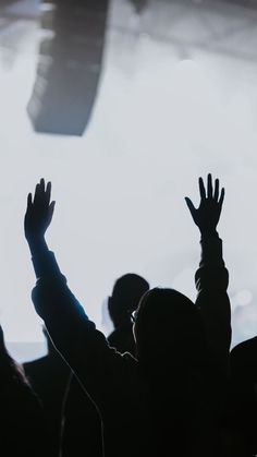 silhouettes of people raising their hands at a concert