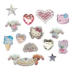 hello kitty and friends stickers are arranged in the shape of hearts, stars, and other things