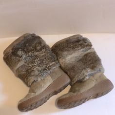 Oscar Fur Boots, Worn To Play In The Snow, Some Scuffing On Toes, Grown Out Of Too Quickly, Excellent Condition. Brown Boots White Fur, Casual Brown Faux Fur Boots, Brown And White Fur Boots, Fox Fur Boots, Brown Lace-up Boots With Faux Fur Trim, Fur Boots, Tan Brown, Shoes Heels Boots, Heeled Boots