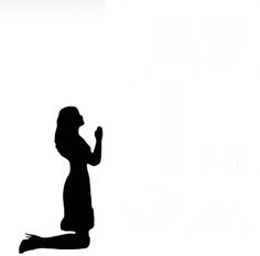 the silhouette of a woman kneeling down in front of a white background