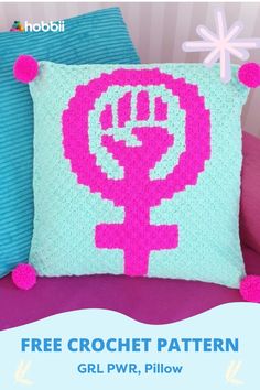 a crocheted pillow with the word free crochet pattern on it