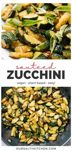 zucchini with spinach and other vegetables in a skillet on the side