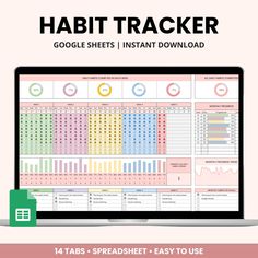 a laptop with the text habit trackerr on it and an image of a computer screen