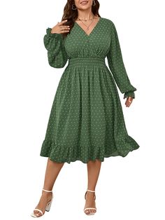 PRICES MAY VARY. Features: Women plus size dress, long sleeve dress plus size, fall dresses for women 2024, plus size wedding guest dress, plus size cocktail dresses, swiss dot, smocked dress women, v neck, puff cuff, solid color, elastic high waist, swing a line hem Material: Plus size dresses for curvy women is made of soft, skin friendly and lightweight fabric. Bring you more warmth and comfort in the cool autumn. Become your ideal dress for the transition season Plus Size Fall Dress: The uni Cheap Solid Color Dresses For Fall, Cheap Midi Dress For Daywear In Fall, Plus Size Fall Dresses Date Night, Fall Dress With Tights Plus Size, Styling Dresses In Winter Midi, Plus Size Fall Dresses With Tights, Dresses With Booties Fall Midi, Styling Dresses In Winter Plus Size, Dress With Booties Fall Midi