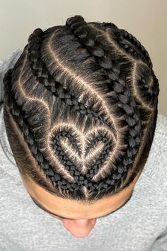 Cornrows Heart Design, Heart Braids For Men, Mens Braids Hairstyles With Fade, Heart Cornrows Men, Braids Designs For Men, 2 Braids For Men, Zig Zag Cornrows Braids For Men, Heart Braids Men