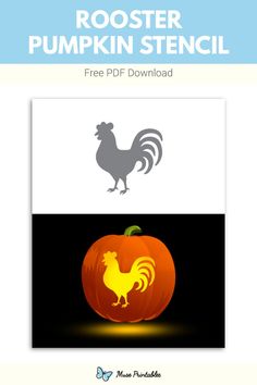 a pumpkin with the words rooster stencil on it and an image of a chicken in