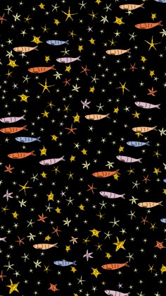 an image of stars and rockets in the night sky on a black background that is very colorful