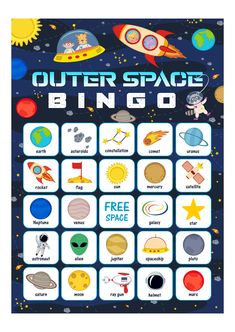 the outer space bingo game is shown