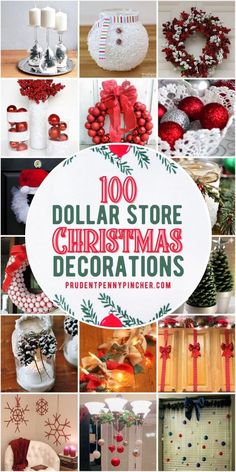 dollar store christmas decorations are featured in this collage