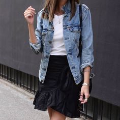 https://www.instagram.com/p/CAurHd1lyXc/?igshid=69rsmavf3tc5 Isabel Marant, Summer Days, Ruffles, Denim Jacket, Organic Cotton, Mini Skirts, My Style