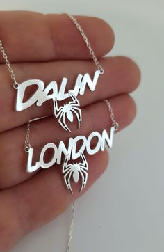 Spider Name Necklace, Silver Spider Lover Necklace, Gold Name Necklace With Spider, Custom Jewelry, Spider Jewelry Spider Man Necklace, Lover Necklace, Spider Jewelry, Name Necklace Silver, River Edge, Lovers Necklace, Gold Name Necklace, Necklace Silver, Name Necklace