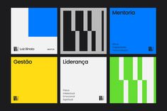 four different colored squares with the words meneria written in black and white on them