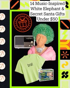 a green wig and t - shirt with the words brat under $ 50