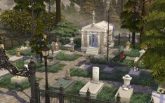 Sims 4 Mausoleum, Sims 4 High School Layout, Sims4 Community Lot, Sims 4 Cemetery Lot, Sims 4 Cemetery Cc, Sims Graveyard, Sims 4 Community Garden, Community Lots Sims 4, Sims 4 Lot Ideas