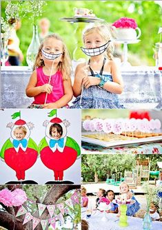 a collage of photos with children at a birthday party