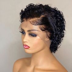 Product Name: 12A Brazilian Curly Wigs Pixie Cut Human Hair Wigs Side Part T Lace Frontal Wig Hair Length: 10inch 100% Human Hair 12A  Hair Material: 100% Real Human Hair, High Quality, 12A Virgin Hair, One Direction, Cuticle Hold, Can be Dyed/ Bleached, No Shedding and No Tangle, Easy to                                          Care, Last Longer, Can be restyled easier . Hair Color: Black    Lace: T-shape  Lace Front Wig (Lace is as the picture show that) Hair Density: 180% Density, 130% 150% 2 Short Curly Pixie Cut Lace Wig, Curly Full Lace Wig, Curly Lace Wig, Textured Curly Hair, Natural Hair Wigs, Short Curly Wigs, Wig Short, Natural Wigs, Curly Hair Wig