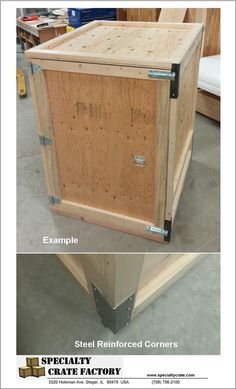 two pictures showing the different parts of a wooden box and how to use it for storage