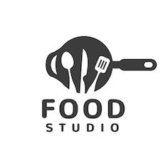 the logo for food studio with utensils and spoons