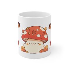 a coffee mug with an image of a mushroom on it