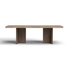 a wooden table with two legs and a rectangular top on an isolated white background, viewed from the front