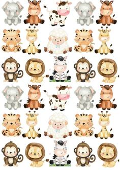 a bunch of animals that are on a white background