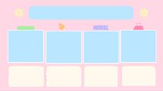 an image of a pink background with blue and white squares on the bottom, two different sections