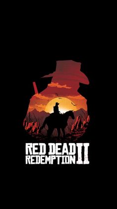 the red dead ii logo is shown on a black background with an image of a man riding