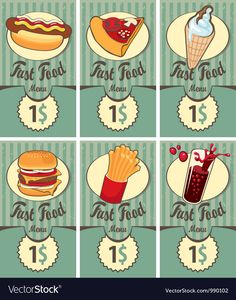 four different fast food menus with the numbers one and two in each placeholder