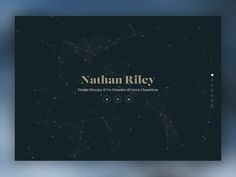 the website for nathan riley is displayed on a blurry background with lines and dots