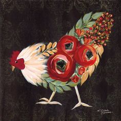 Botanical Rooster Poster Print by Michele Norman Image 1 Rooster Painting, Chicken Painting, Rooster Art, Soyut Sanat Tabloları, Chicken Art, Chickens And Roosters, Arte Floral, Bird Art, Animal Paintings