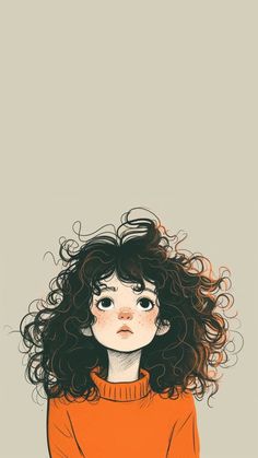 a drawing of a girl with curly hair