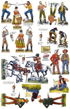 an image of cowboys and horses in different poses on a white background with words written below it