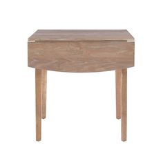 the side table is made from wood and has an open drawer on one end, with legs