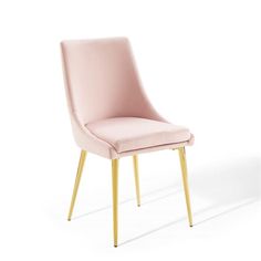 a pink chair with gold legs on a white background