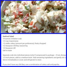 the recipe for this potato salad is shown in blue and white