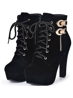 Black Elegant,Sexy Collar     Embellished   Women Shoes Heel Boots For Women, Boot Heels, Lace Up High Heels, Calf Boots, Mid Calf Boots, Heel Boots, Boots For Women, High Heel Boots, Mid Calf