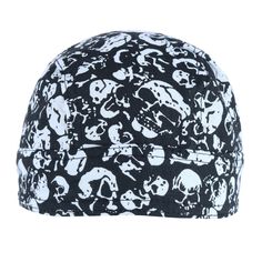 This head wrap has an edgy skull print design. It is lined for extra cooling and comfort. It is meant to be worn under a helmet or as a hat alternative. The back tie helps adjust the sizing to your ideal fit. Made of Cotton Breathable Casual Bandana One Size Fits Most, Casual Black Headwrap One Size Fits Most, Black Cotton Bandana One Size Fits Most, Casual Black Bandana For Outdoor, Breathable Casual Bandana, Casual Adjustable Breathable Bandana, Skull Print Cap One Size Fits Most, Casual Black Hat With Skull Print, Casual Skull Print Hats For Streetwear