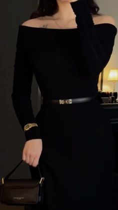 Dark Feminine Dresses Long, Dark Feminine Red Dress, Rich Black Dress Aesthetic, Dark Feminine Aesthetic Outfits Red, Black Dress Luxury Aesthetic, Luxe Goth, Small Black Handbag, Dress With A Belt, Elegant Outfit Classy