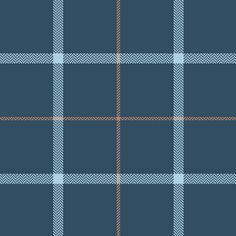 a blue and white plaid pattern with orange stitchs