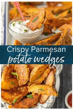 crispy parmesan potato wedges with ranch dressing