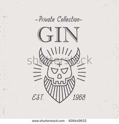 the logo for private collection gin, which features a skull with horns and sunbursts