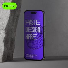 an iphone mockup is shown with the text paste design here in white and purple