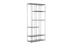 The Etta shelving series is hand made from elegant thin vertical steel tubing and flat sheet shelves. The unique openings allow for interesting displays of your favourite art objects, dinner ware, a fully stocked bar, books of all sizes, and even most practical, Houseplants! The Etta series comes in five different sizes. Black Metal Shelf, Dinner Ware, Luxury Modern Furniture, Bedroom Furnishings, Art Objects, Metal Shelves, Wall Unit, Occasional Chairs, Flat Sheets