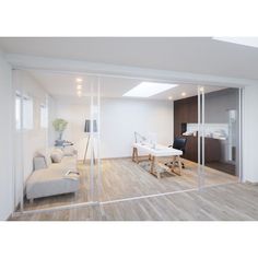 an open living room with sliding glass doors