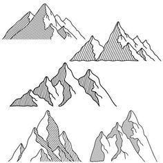 the mountains are drawn by hand in black and white, with one line on each side