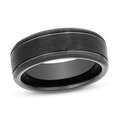 men's wedding band with black ceramic inlay and satin finish, 8mm