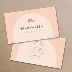 two business cards with the words boho wella on them, and an image of a