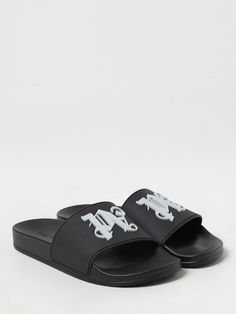 Sandals PALM ANGELS Men color Black White Shoes Men, Angel Man, Slides Sandals, Italian Fashion Designers, Palm Angels, Rubber Material, Mens Sandals, White Shoes, Italian Fashion