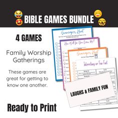 the family worship game bundle includes 4 games and four printables for each child