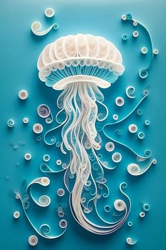 an image of a jellyfish made out of plastic bottles and paper machs on a blue background